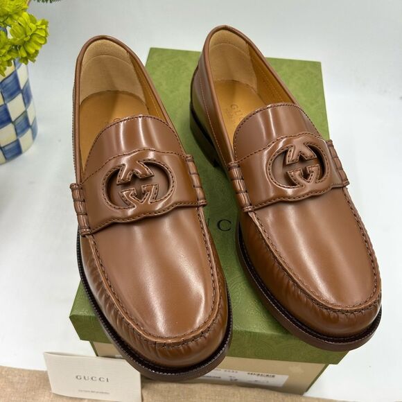 Men's Gucci interlocking G leather loafers size 9.5 fits 10.5 US made in Italy - Picture 1 of 12